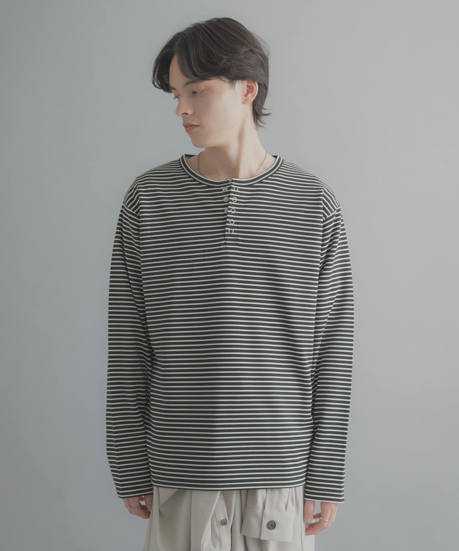 SENSE OF PLACE by URBAN RESEARCH「ボーダーヘンリーネックロングTシャツ」|Tシャツ・カットソー|