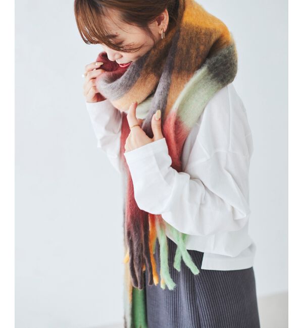 le.coeur blanc「《WEB限定アイテム》ブロックチェックビッグフリンジストール」|ストール|