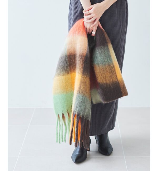 le.coeur blanc「《WEB限定アイテム》ブロックチェックビッグフリンジストール」|ストール|