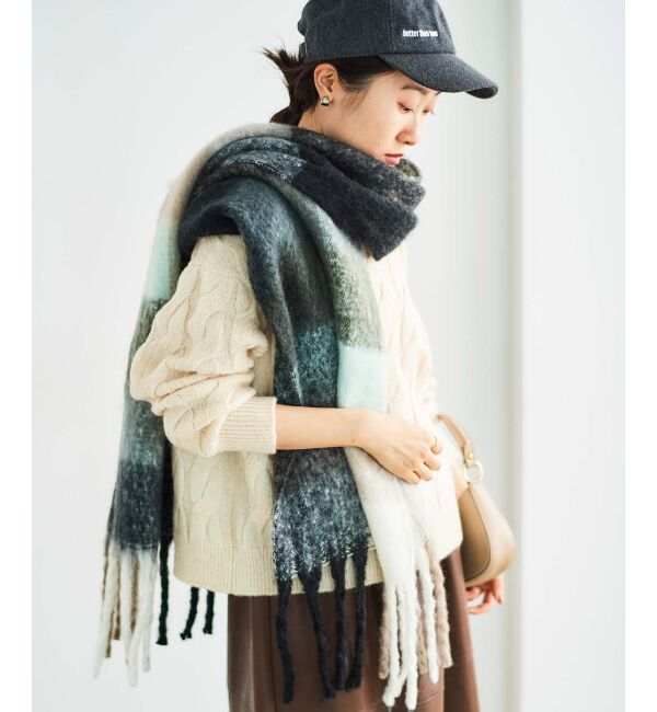 le.coeur blanc「《WEB限定アイテム》ブロックチェックビッグフリンジストール」|ストール|