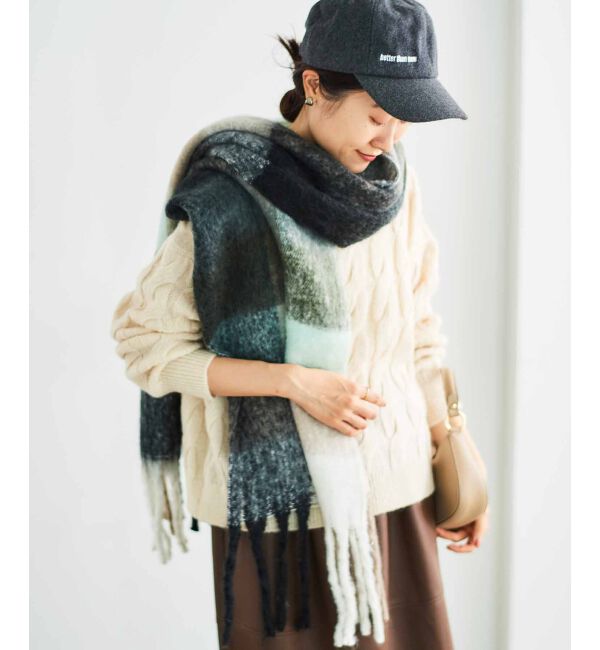 le.coeur blanc「《WEB限定アイテム》ブロックチェックビッグフリンジストール」|ストール|