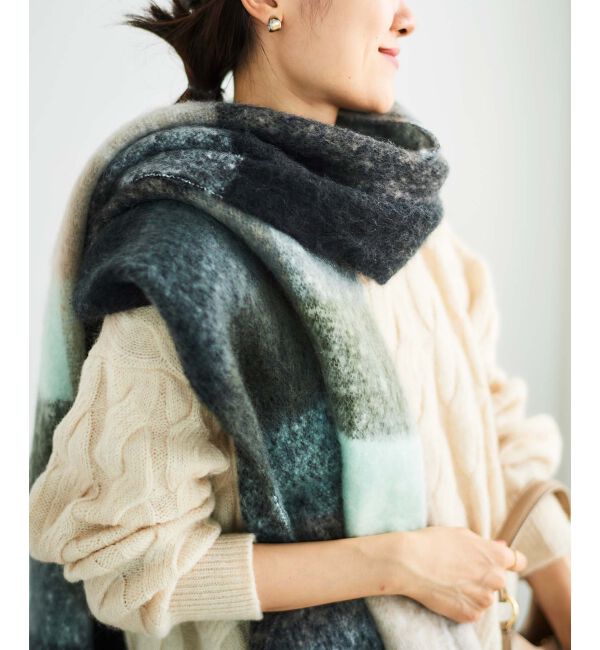 le.coeur blanc「《WEB限定アイテム》ブロックチェックビッグフリンジストール」|ストール|