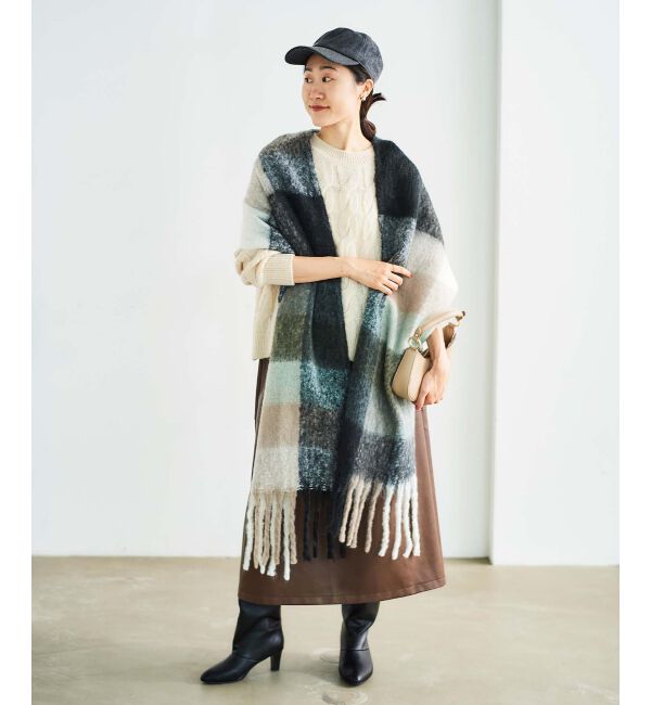 le.coeur blanc「《WEB限定アイテム》ブロックチェックビッグフリンジストール」|ストール|