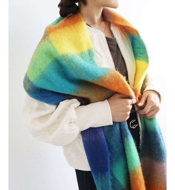 le.coeur blanc「《WEB限定アイテム》ブロックチェックビッグフリンジストール」|ストール|