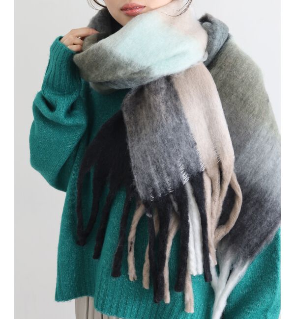 le.coeur blanc「《WEB限定アイテム》ブロックチェックビッグフリンジストール」|ストール|