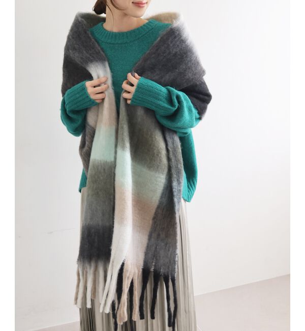 le.coeur blanc「《WEB限定アイテム》ブロックチェックビッグフリンジストール」|ストール|