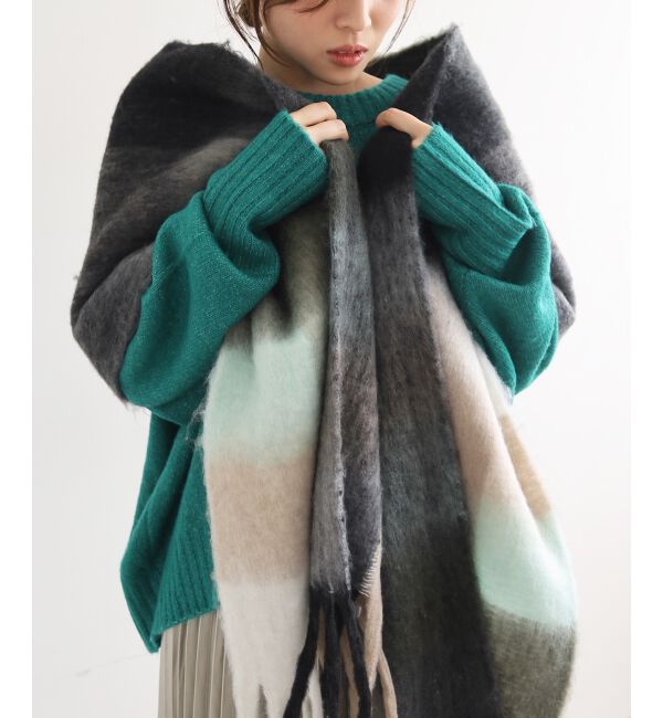 le.coeur blanc「《WEB限定アイテム》ブロックチェックビッグフリンジストール」|ストール|