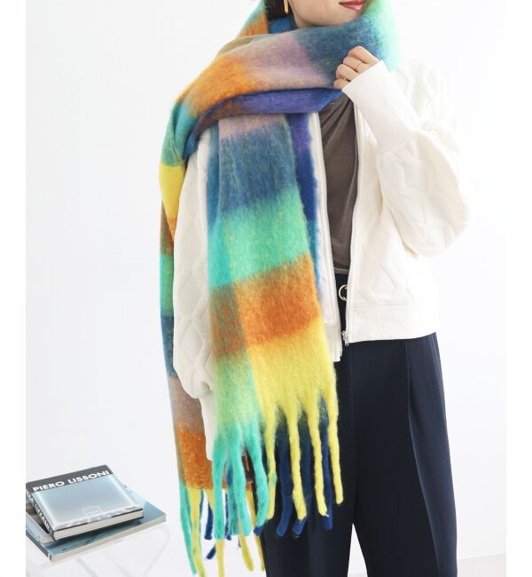 le.coeur blanc「《WEB限定アイテム》ブロックチェックビッグフリンジストール」|ストール|