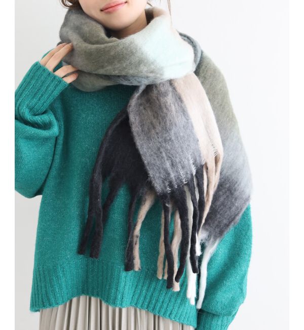 le.coeur blanc「《WEB限定アイテム》ブロックチェックビッグフリンジストール」|ストール|