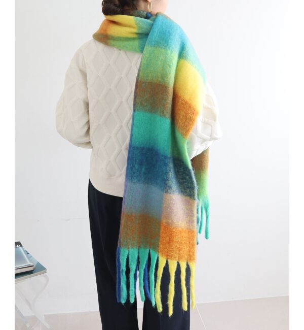 le.coeur blanc「《WEB限定アイテム》ブロックチェックビッグフリンジストール」|ストール|