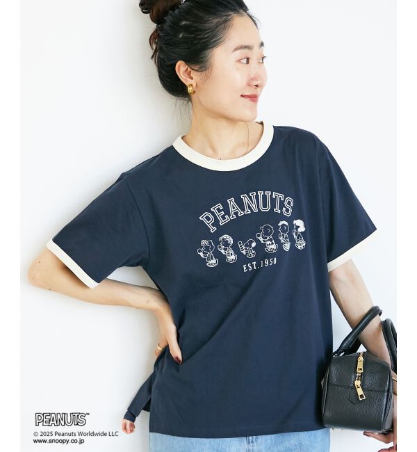  「【PEANUTS】リンガーTシャツ」|Tシャツ・カットソー|ネイビー