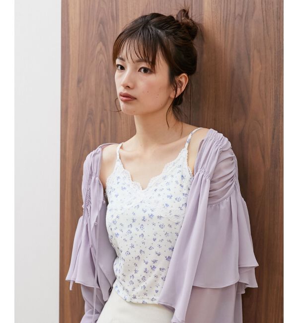 MAJESTICLEGON「カップ付きレーストリムキャミソール」|キャミソール|ブルー柄