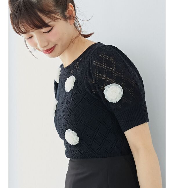 MAJESTICLEGON「ローズモチーフレーシーニット」|ニット・セーター|