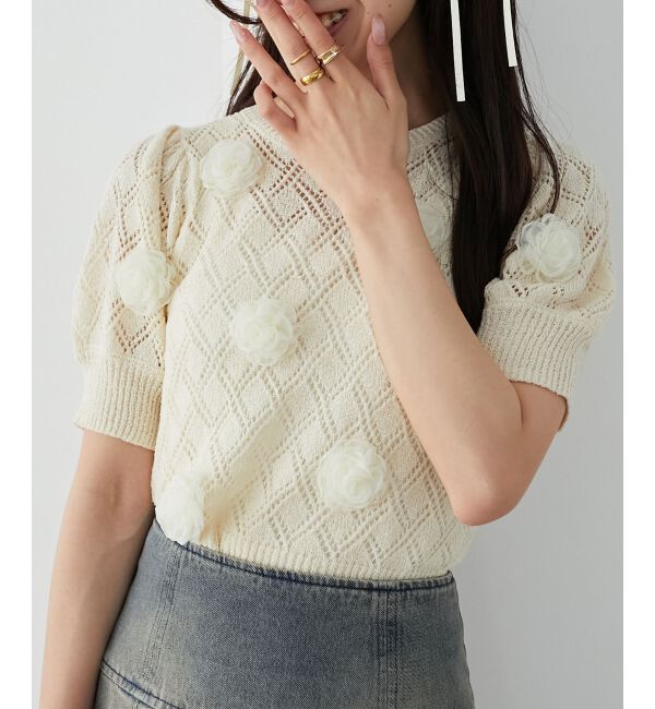 MAJESTICLEGON「ローズモチーフレーシーニット」|ニット・セーター|