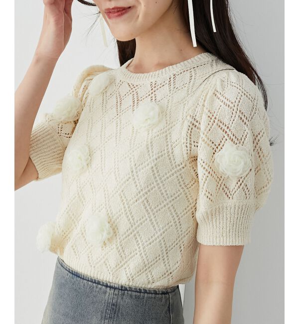 MAJESTICLEGON「ローズモチーフレーシーニット」|ニット・セーター|