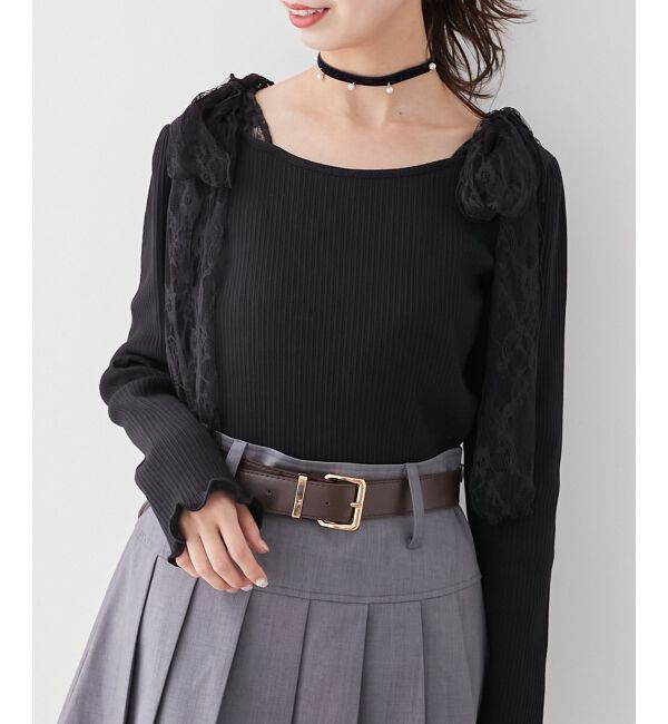 MAJESTICLEGON「肩リボンリブトップス」|Tシャツ・カットソー|