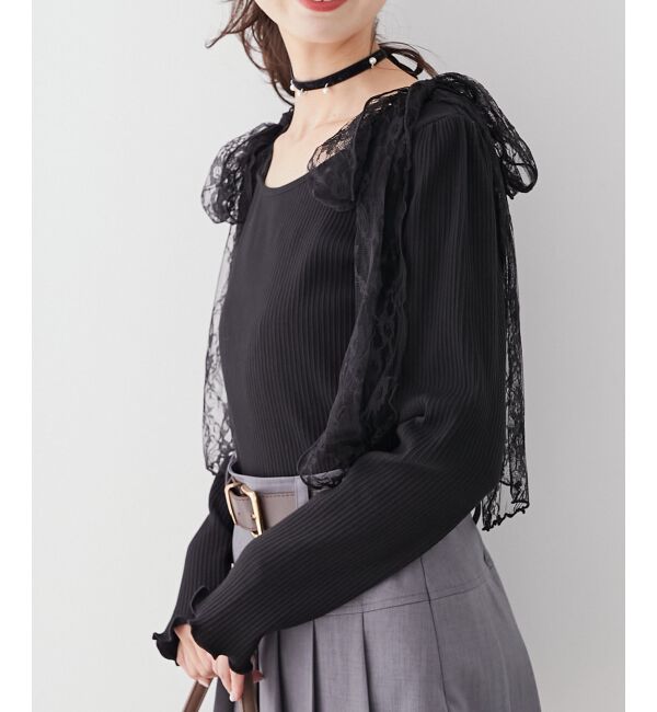 MAJESTICLEGON「肩リボンリブトップス」|Tシャツ・カットソー|