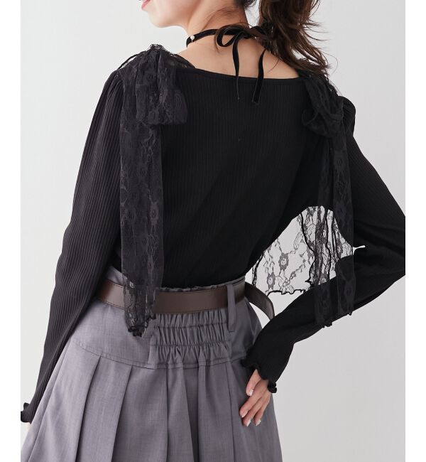 MAJESTICLEGON「肩リボンリブトップス」|Tシャツ・カットソー|