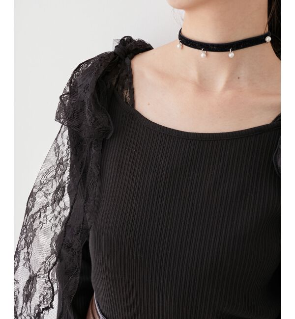 MAJESTICLEGON「肩リボンリブトップス」|Tシャツ・カットソー|