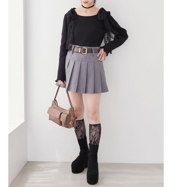 MAJESTICLEGON「肩リボンリブトップス」|Tシャツ・カットソー|ブラック