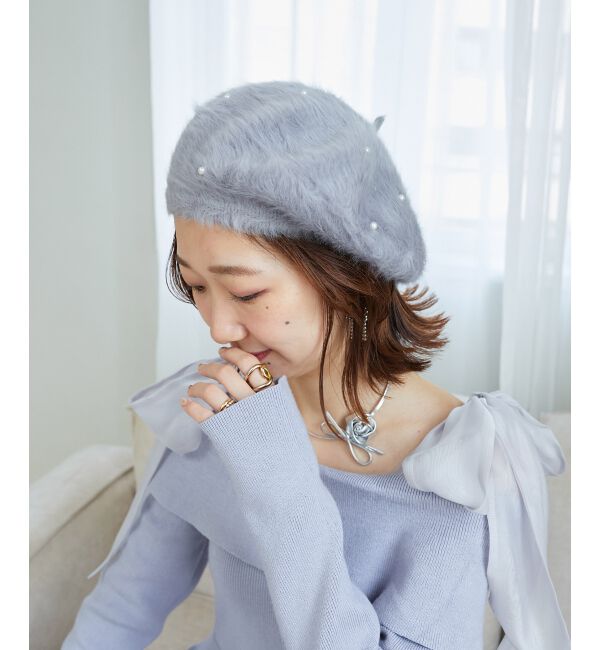 MAJESTICLEGON「ふわふわパールベレー帽」|ハンチング・ベレー帽|グレー