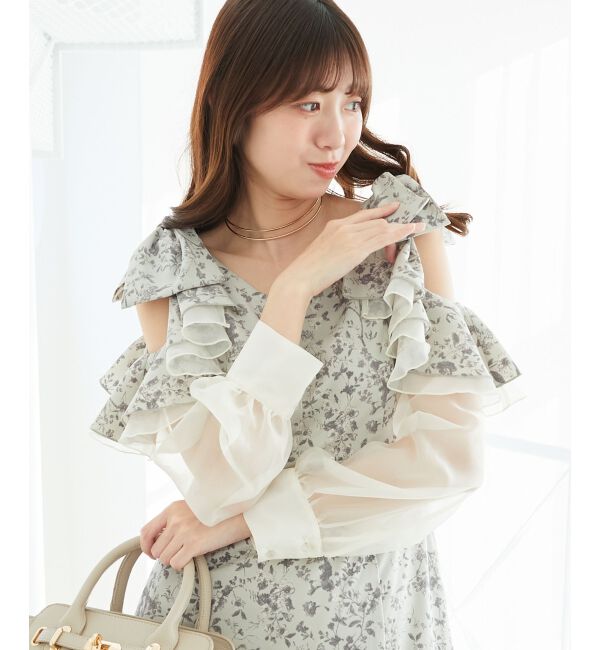 MAJESTICLEGON「フリルリボン肩あきワンピース」|ワンピース|