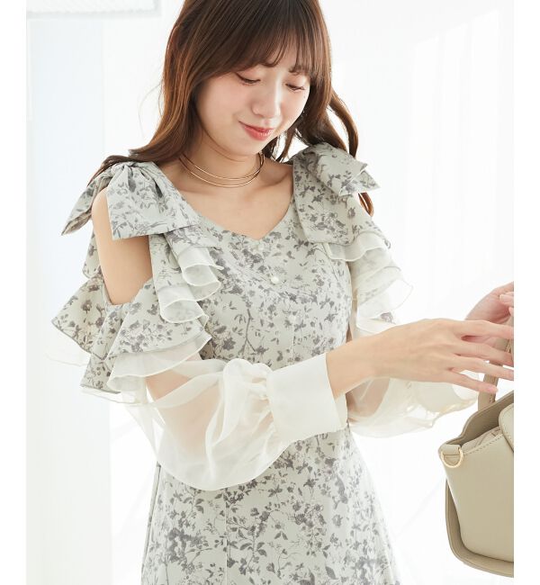 MAJESTICLEGON「フリルリボン肩あきワンピース」|ワンピース|