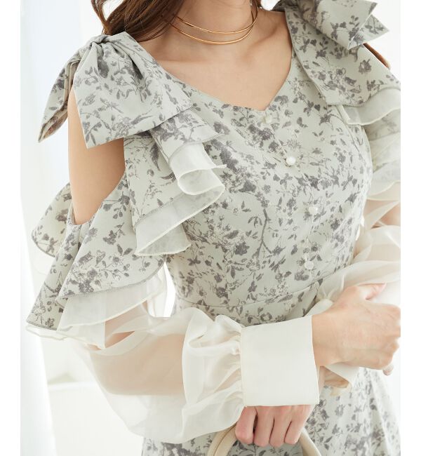 MAJESTICLEGON「フリルリボン肩あきワンピース」|ワンピース|