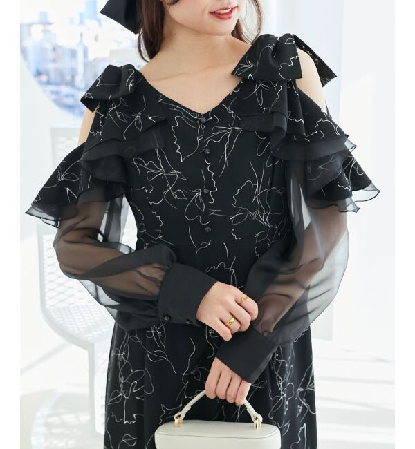 MAJESTICLEGON「フリルリボン肩あきワンピース」|ワンピース|