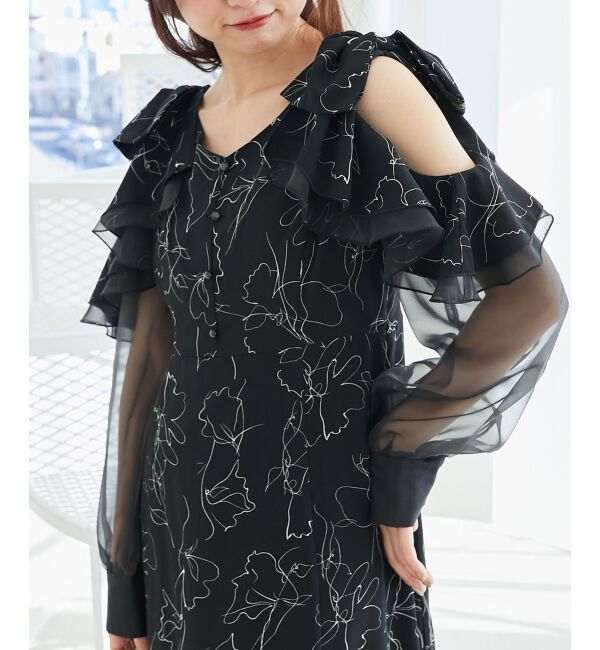 MAJESTICLEGON「フリルリボン肩あきワンピース」|ワンピース|