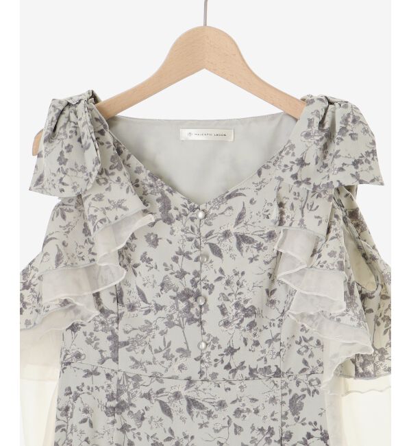 MAJESTICLEGON「フリルリボン肩あきワンピース」|ワンピース|