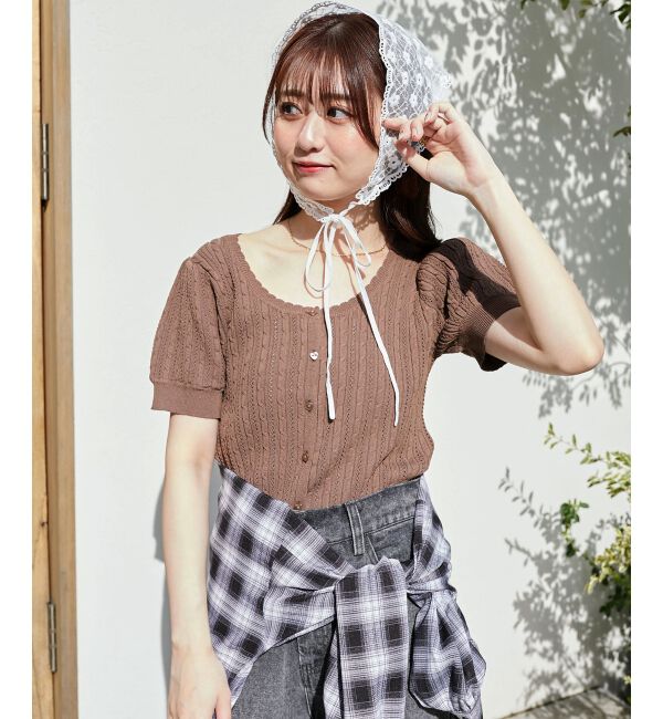  「ハーフスリーブケーブルカーディガン」|カーディガン|