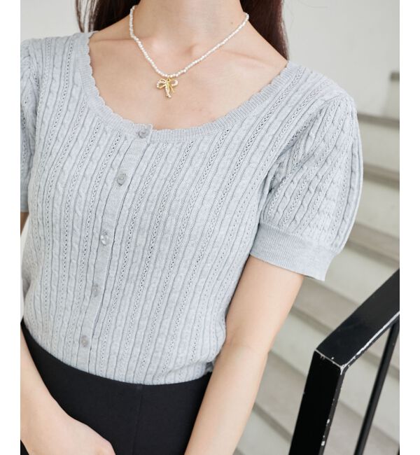  「ハーフスリーブケーブルカーディガン」|カーディガン|