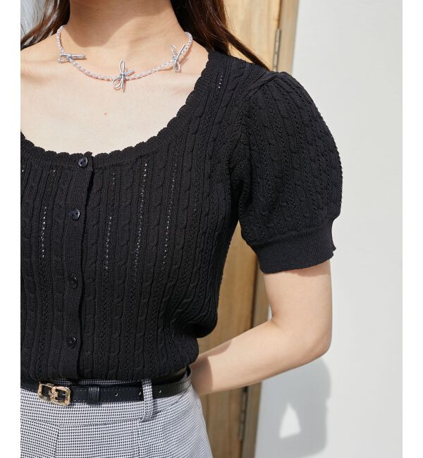  「ハーフスリーブケーブルカーディガン」|カーディガン|