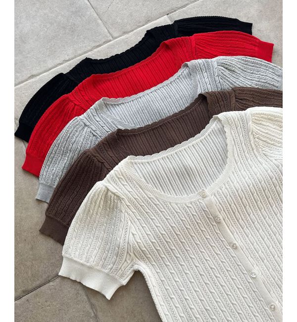  「ハーフスリーブケーブルカーディガン」|カーディガン|