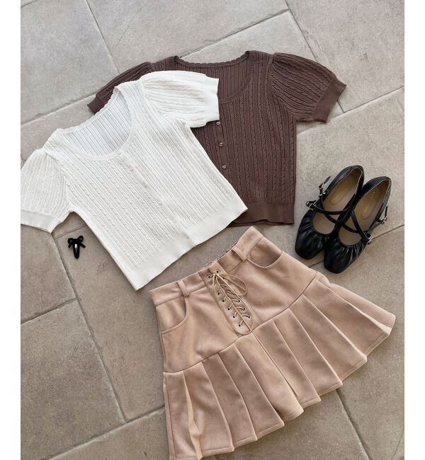  「ハーフスリーブケーブルカーディガン」|カーディガン|