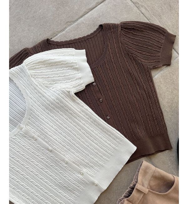  「ハーフスリーブケーブルカーディガン」|カーディガン|