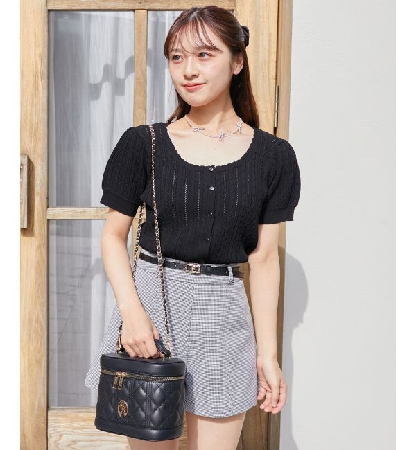  「ハーフスリーブケーブルカーディガン」|カーディガン|ブラック