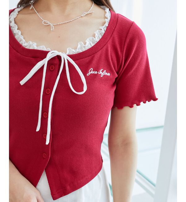  「フロントリボンレイヤード風トップス」|Tシャツ・カットソー|