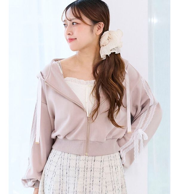  「◎レースリボンラインパーカー」|パーカー|