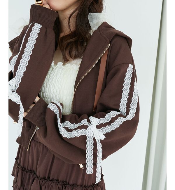  「◎レースリボンラインパーカー」|パーカー|ブラウン