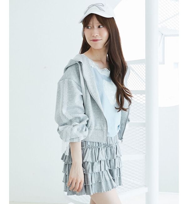  「◎レースリボンラインパーカー」|パーカー|L／グレー