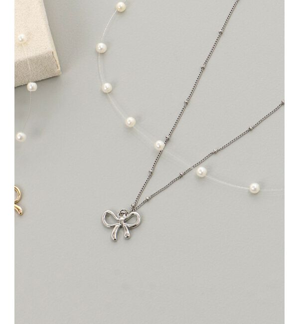  「パール&times;リボンモチーフ2連ネックレス」|ネックレス|
