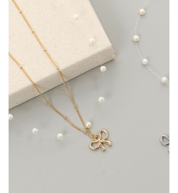  「パール&times;リボンモチーフ2連ネックレス」|ネックレス|