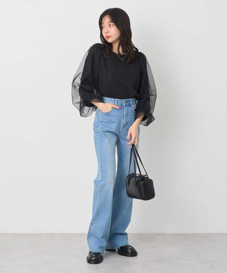 earth music&ecology「キラキラストーンパールチュールスリーブプルオーバー」|Tシャツ・カットソー|