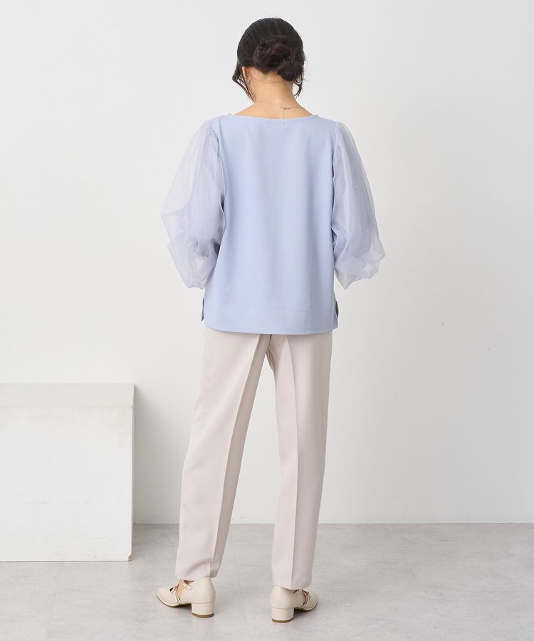 earth music&ecology「キラキラストーンパールチュールスリーブプルオーバー」|Tシャツ・カットソー|