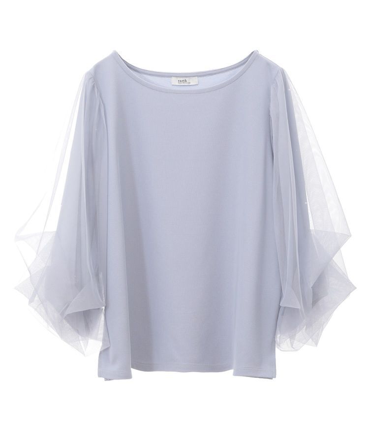 earth music&ecology「キラキラストーンパールチュールスリーブプルオーバー」|Tシャツ・カットソー|