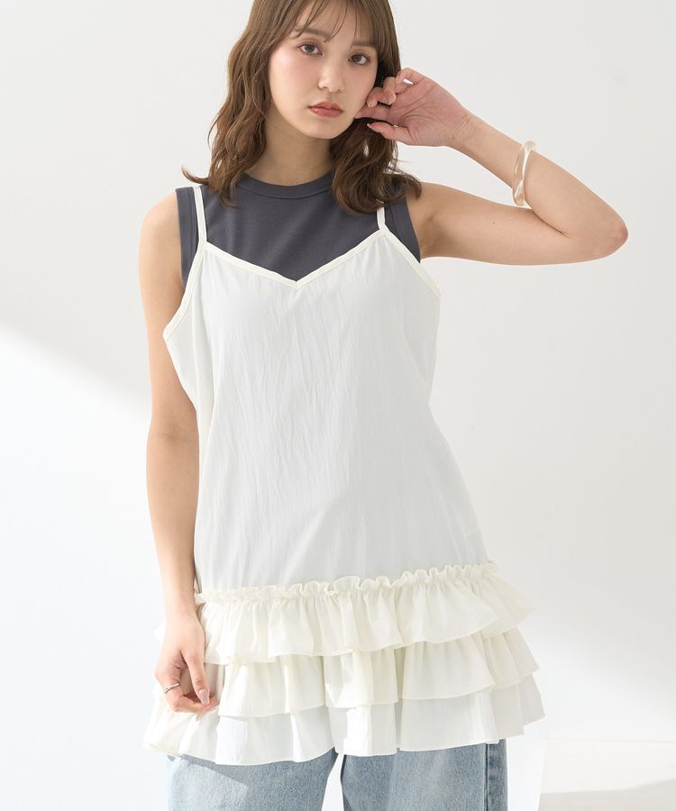 earth music&ecology「裾フリルキャミワンピース」|ワンピース|Off White