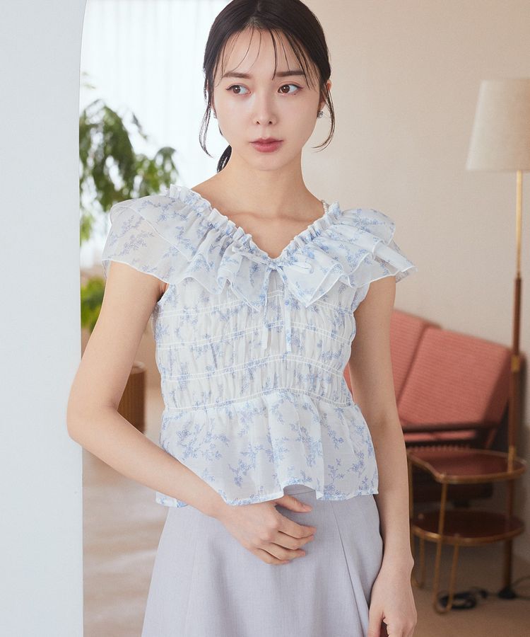 earth music&ecology「ダブルフリルノースリブラウス」|シャツ・ブラウス|Off White