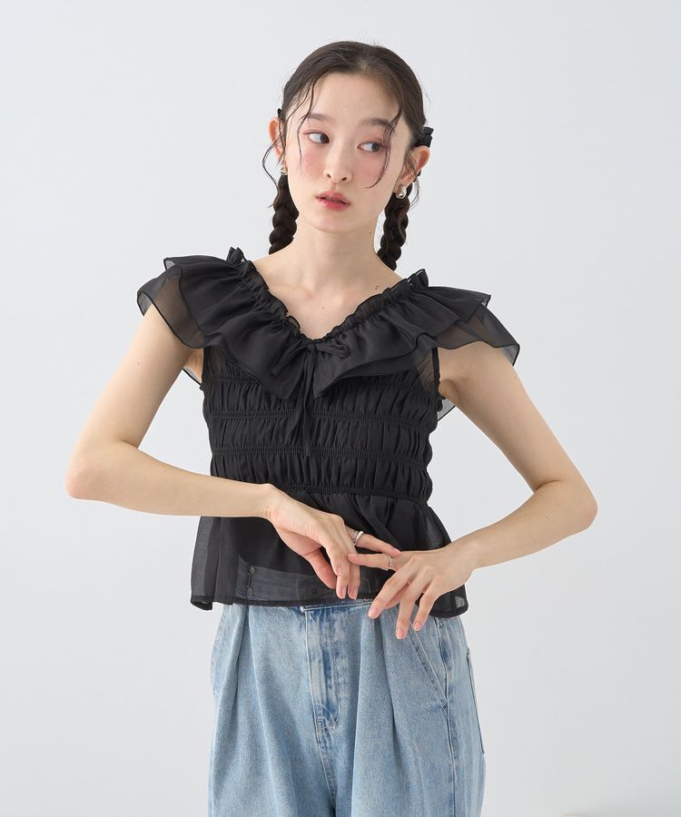 earth music&ecology「ダブルフリルノースリブラウス」|シャツ・ブラウス|